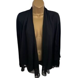 Saturday Sunday Chiffon Knit Cardigan Mixed Media Sheer Trim Black XS